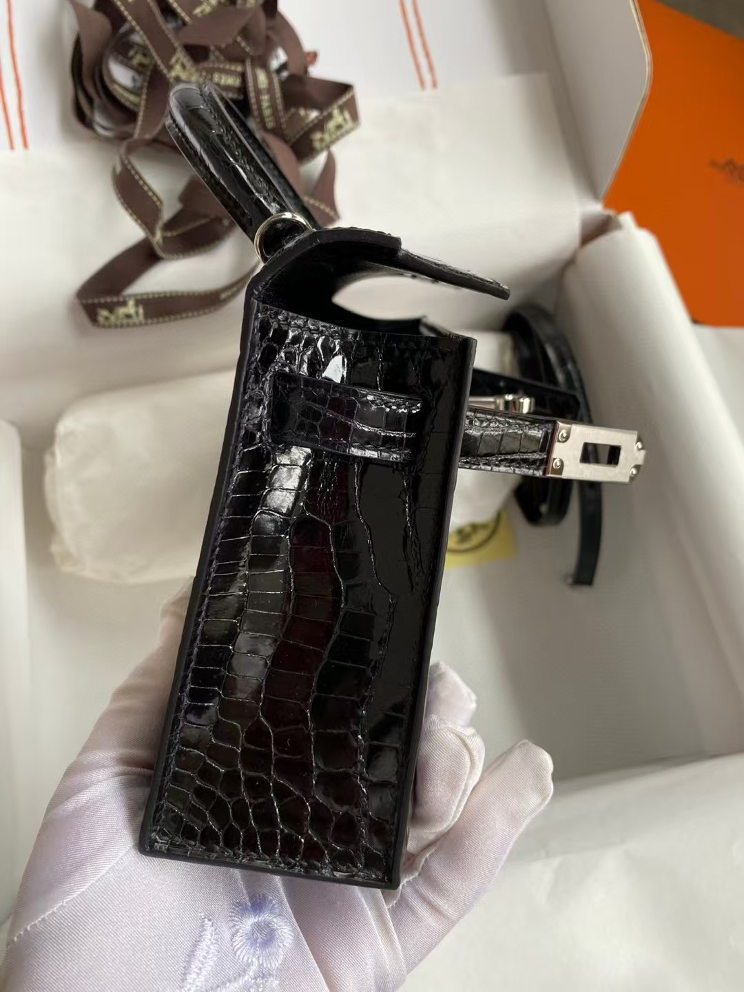 h**me5 mini kelly 19 19×6×12cm real alligator leather with the alligator stamp (cusT0mized, no exchange no return, about 20 days)