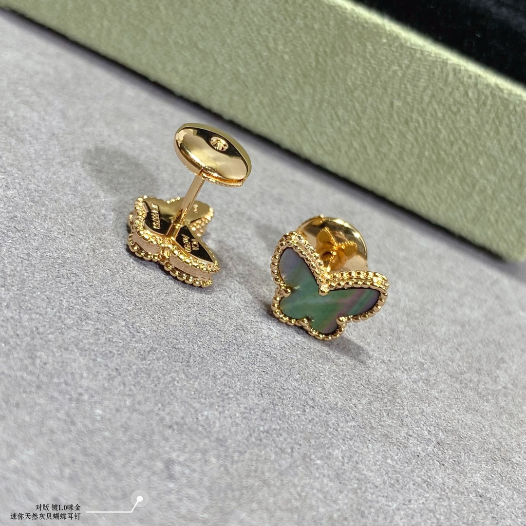 V*N CL*F & arpels natural grey mother-of-pearl mini butterfly earrings