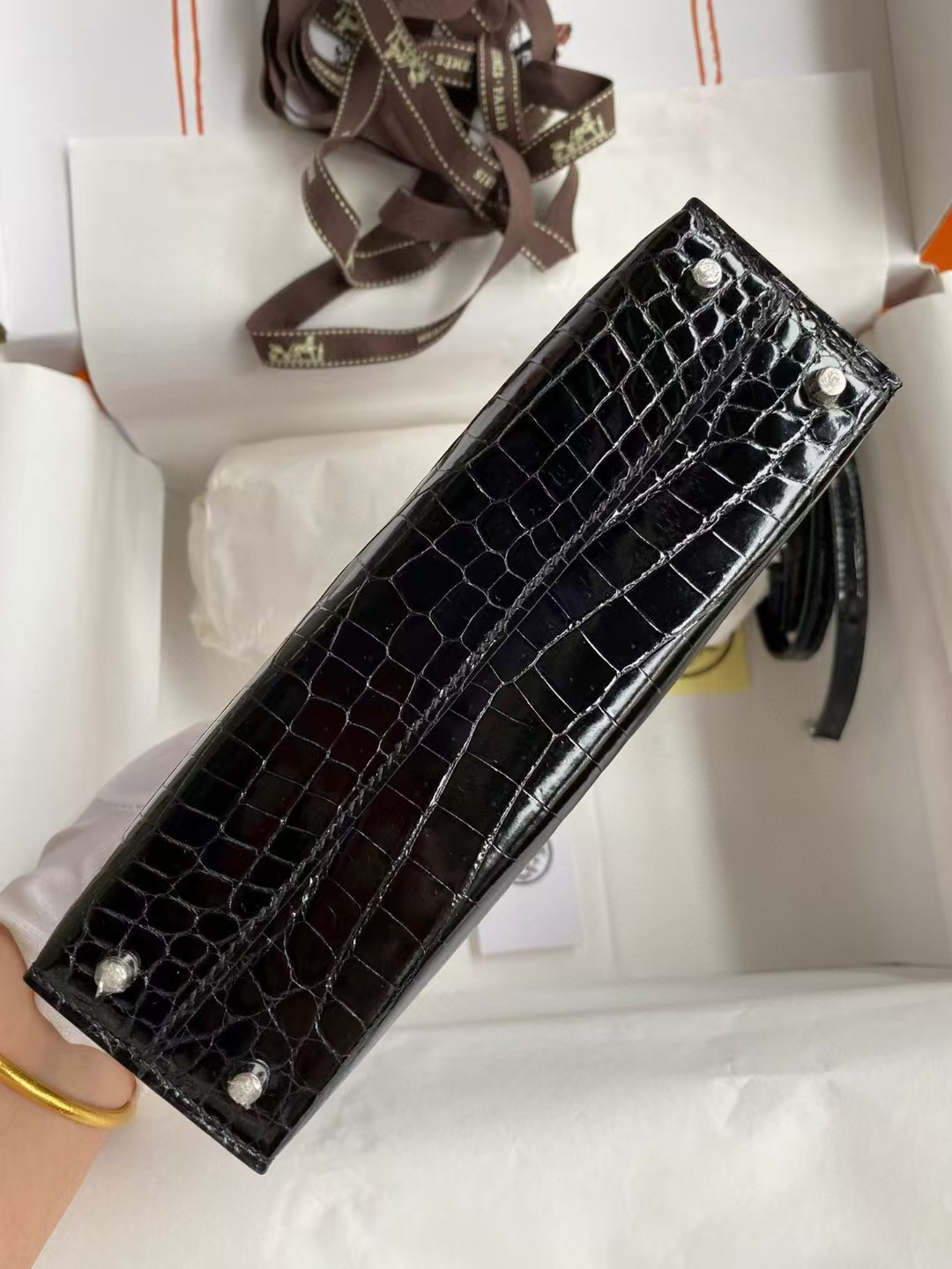 h**me5 mini kelly 19 19×6×12cm real alligator leather with the alligator stamp (cusT0mized, no exchange no return, about 20 days)