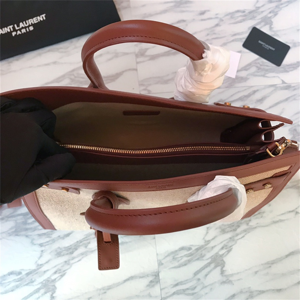y*l sac de jour small in canvas and leather beige sea salt and bR1ck