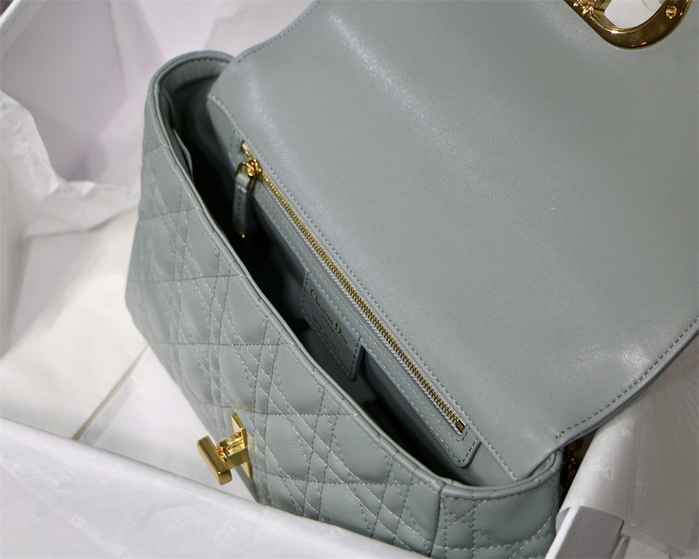 medium d*or caro bag ethereal gray S*pple cannage calfskin 25.5 x 15.5 x 8 cm