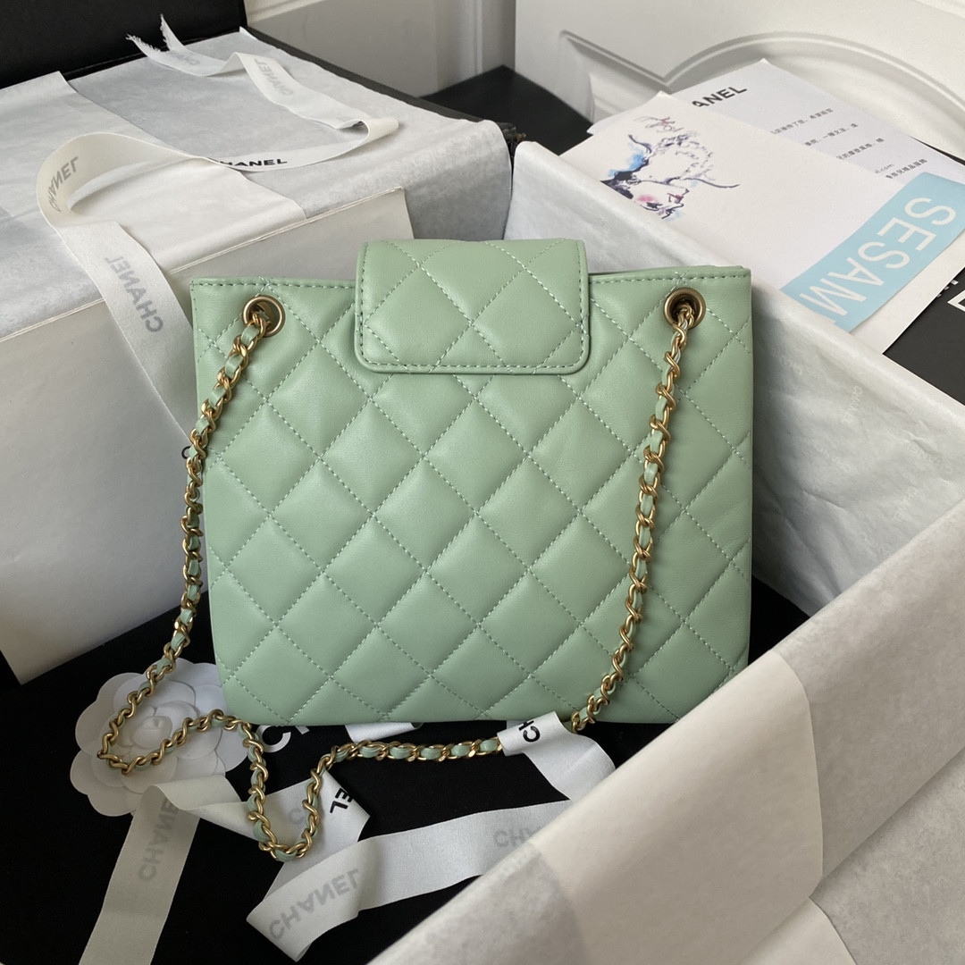 Ch*el baguette bag green 17.5×20×5cm