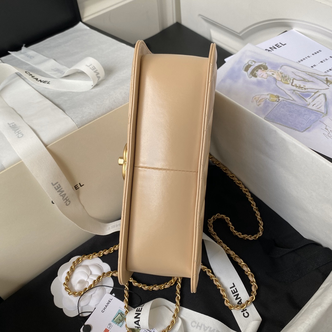 Ch*el flap bag apricot 22×14.5×8cm
