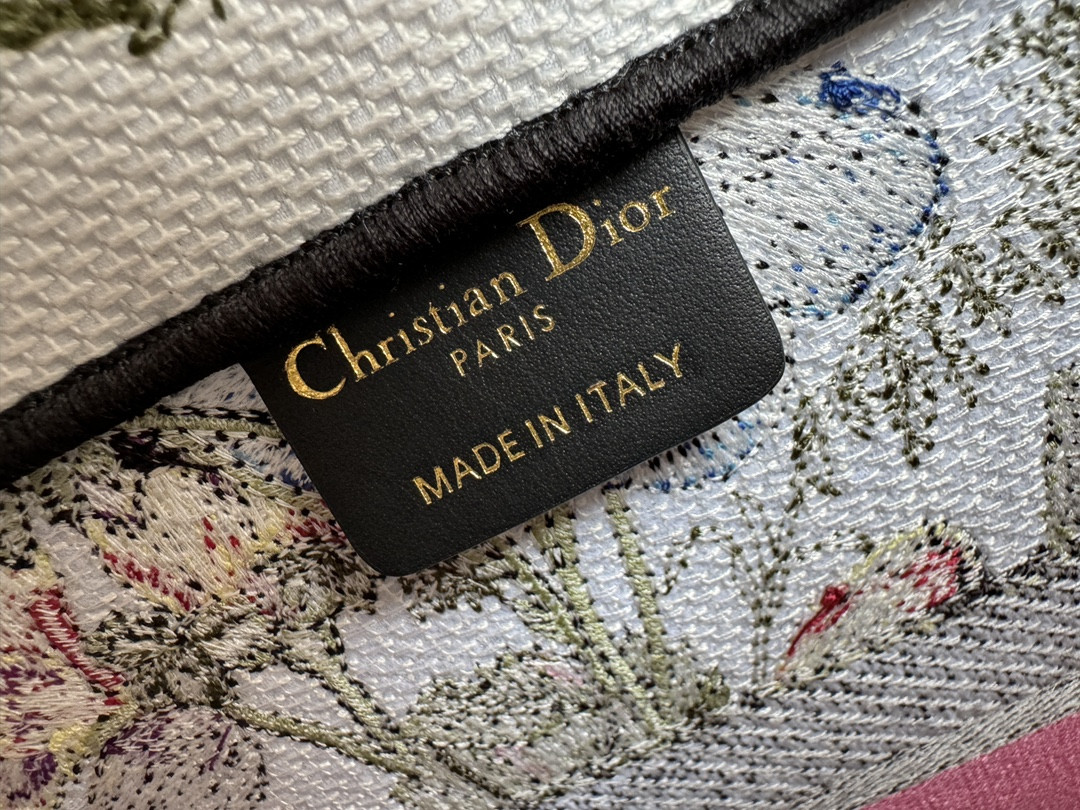 medium D*or book tote  white multicolor mexico millefiori embroidery 14 x 11 x 6.5 inches