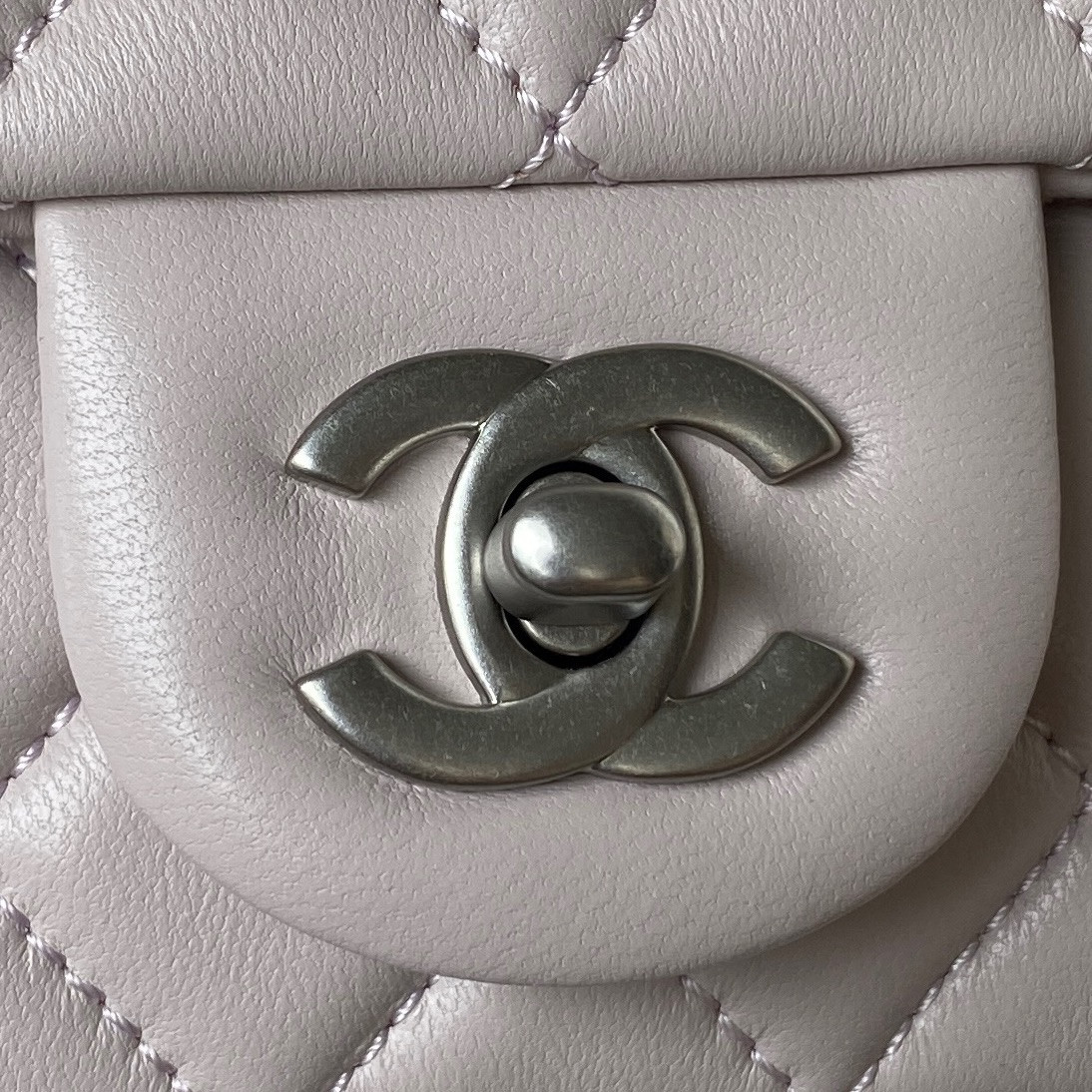 Ch*el mini flap bag shiny calfskin & silver-tone metal 5.3 × 6.6 × 3.1 in