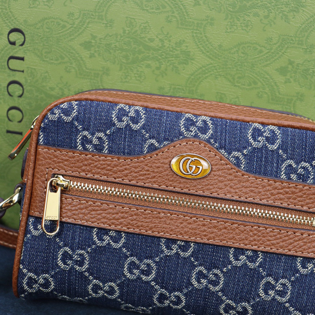 g*u*i ophidia gg mini top handle bag De*1m blue 6.8 w x 4.7 h x 2.1 d