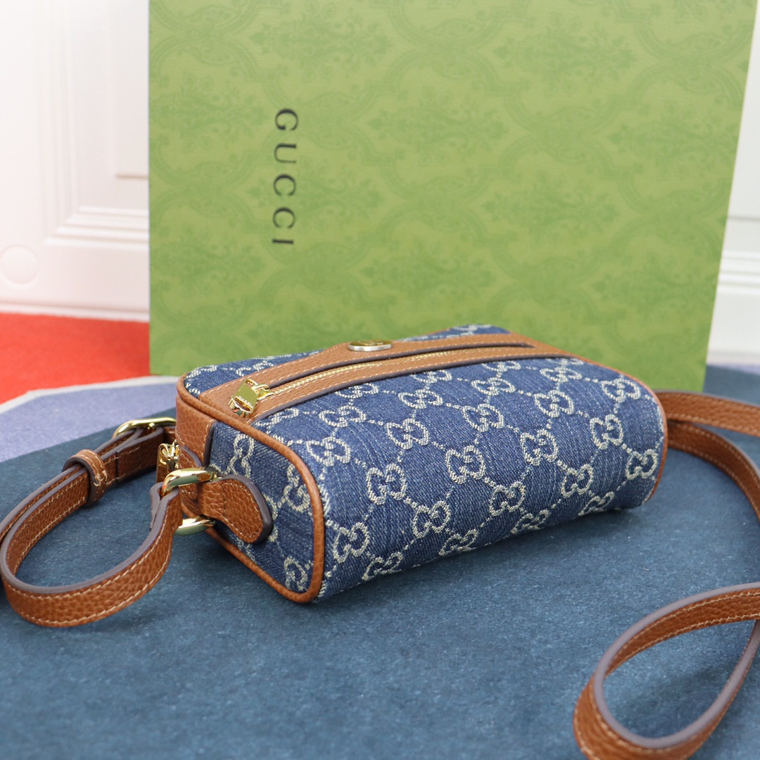 g*u*i ophidia gg mini top handle bag De*1m blue 6.8 w x 4.7 h x 2.1 d