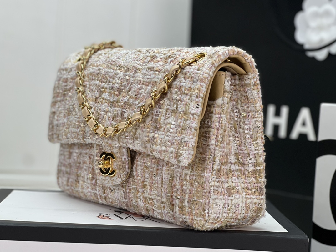 Ch*el classic 11.12 handbag tweed & gold-tone metal   6 × 9.9 × 2.5 in