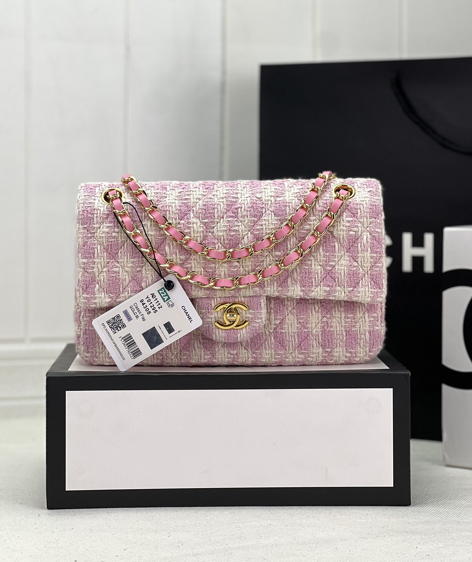 Ch*el classic 11.12 handbag tweed & gold-tone metal   6 × 9.9 × 2.5 in