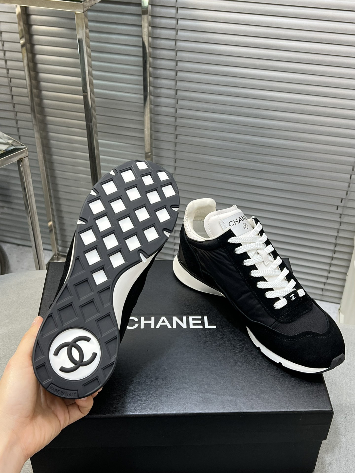 ua Ch*el sneakers fabric, suede kidskin & suede calfskin