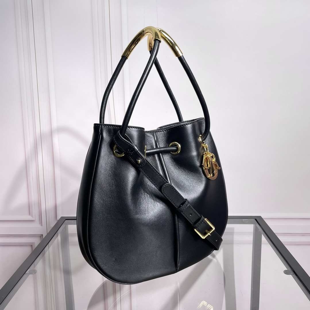 medium D*or nolita bag  black calfskin 11 x 10 x 2 inches