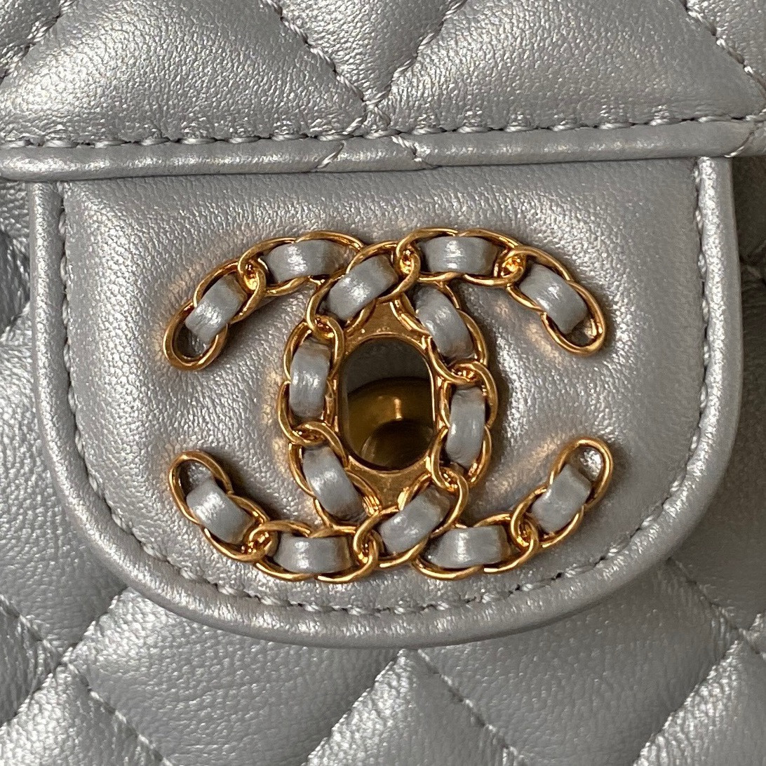 Ch*el mini classic handbag with top handle 12 × 20 × 6 cm