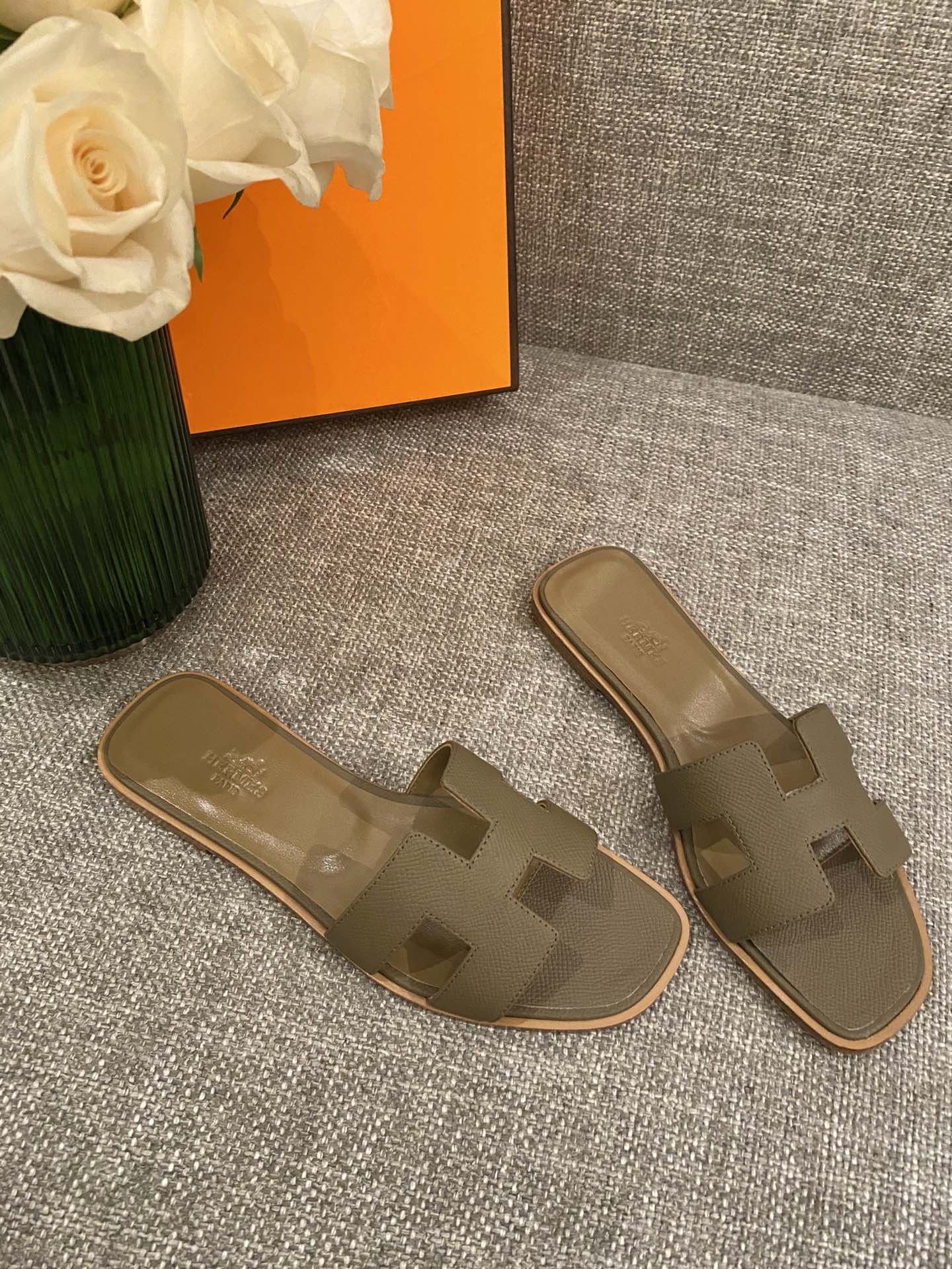 H**mes slippers in caviar leather