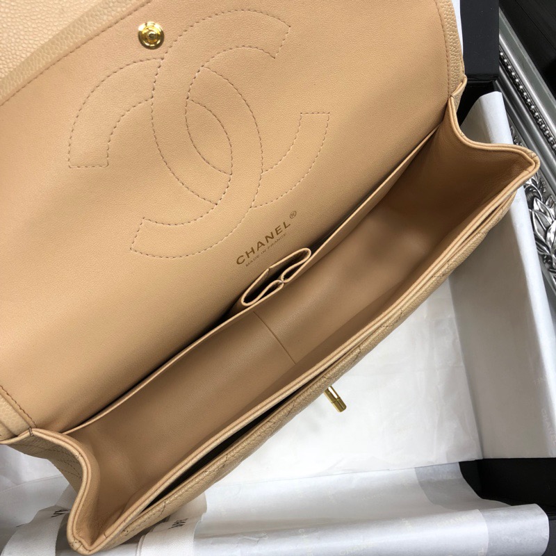 Ch@nel Flap Bag-Cavir Leather-Gold-30CM