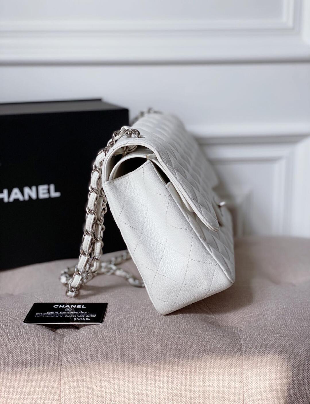 Ch@nel Flap Bag-Caviar-Silver Hardware-30CM