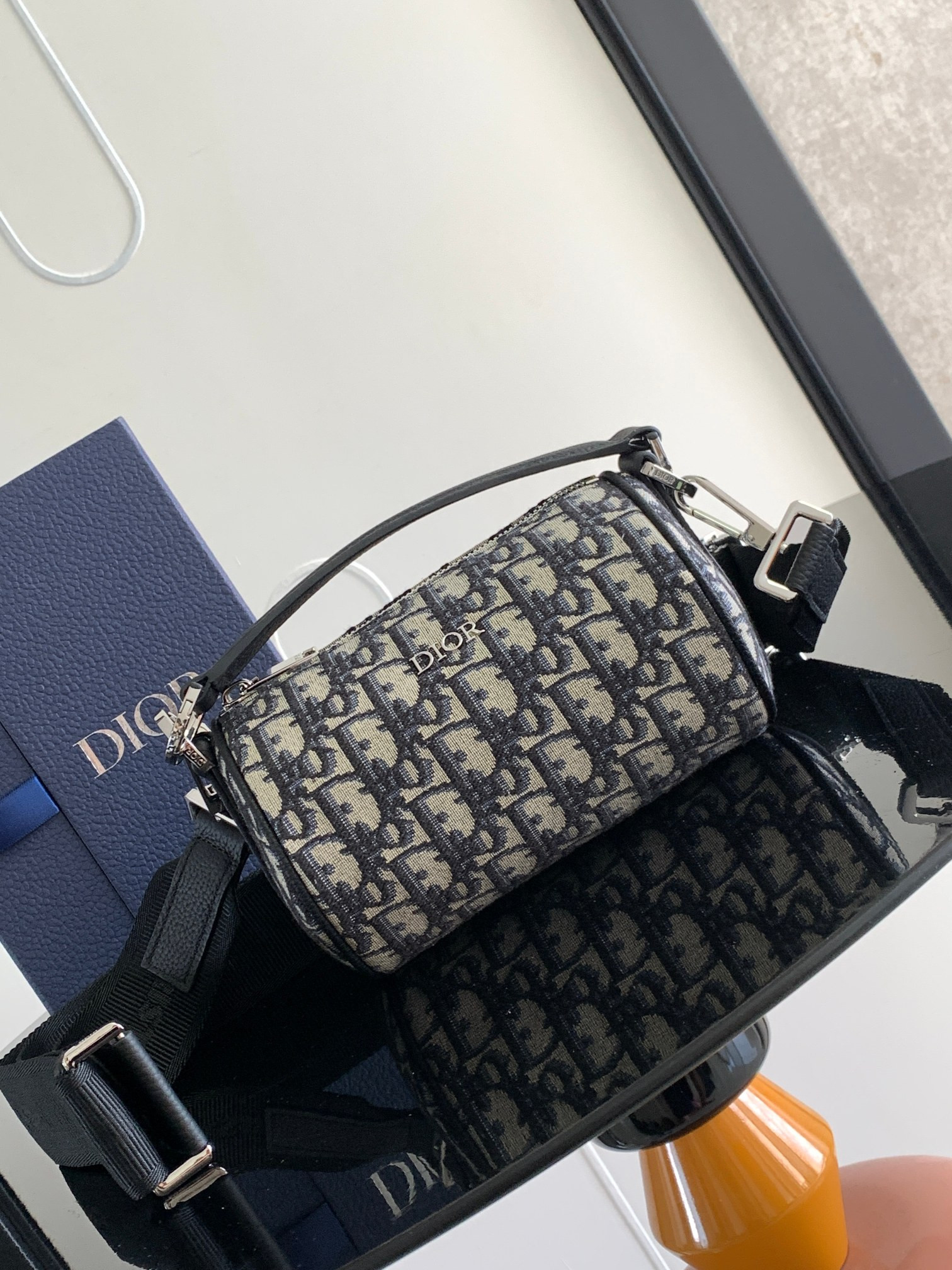 D*or oblique roller barrel crossbody bag-17*11.5*11.5cm
