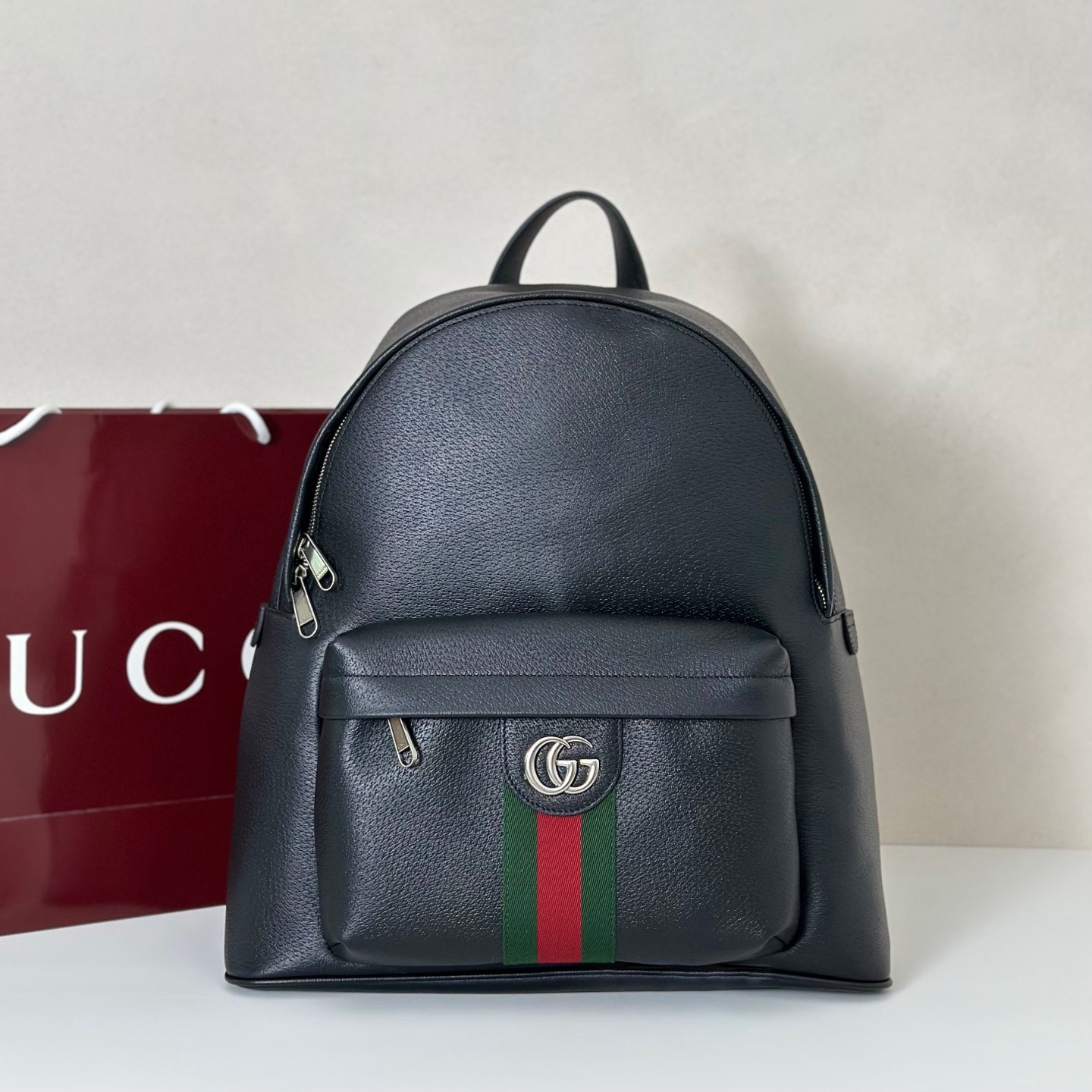 Gvc*1 ophidia medium backpack in black soft leather-36.5*41*18cm