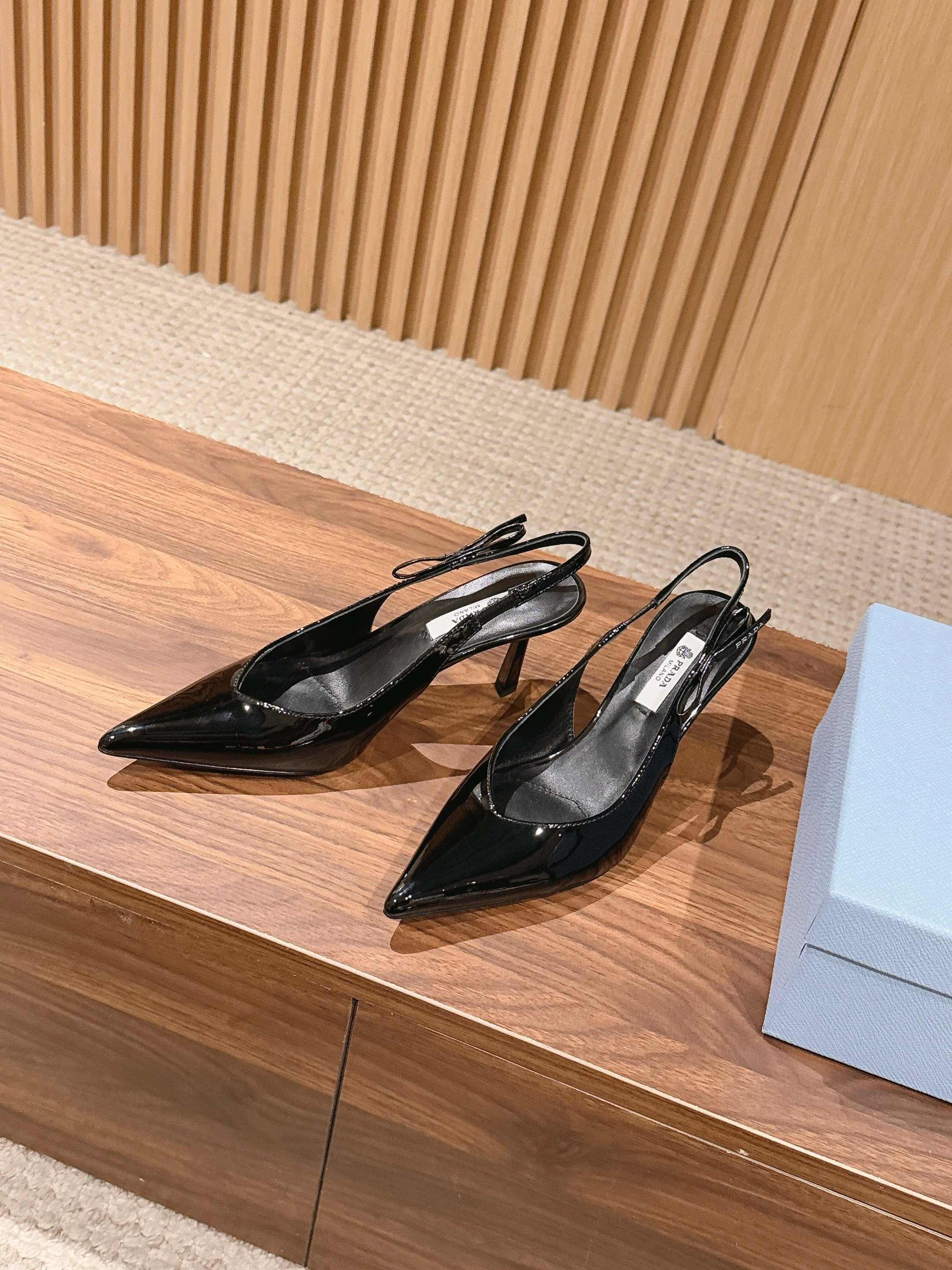 Pra*a Black Patent Leather Slingback Pumps