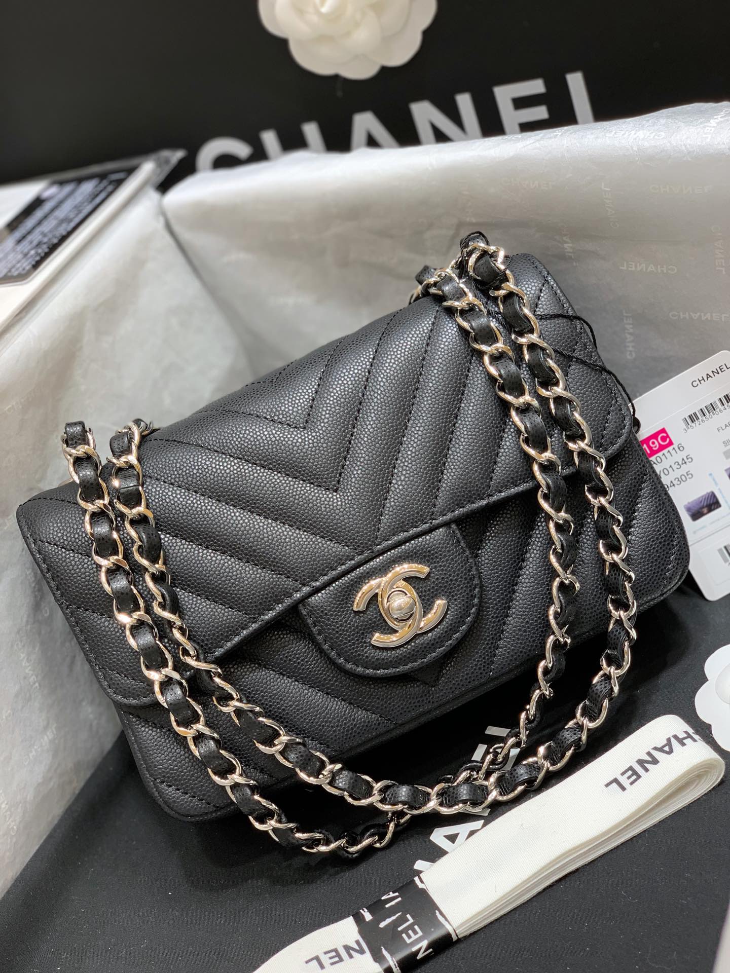 Ch@nel Flap Bag-Caviar-Silver Hardware-20CM