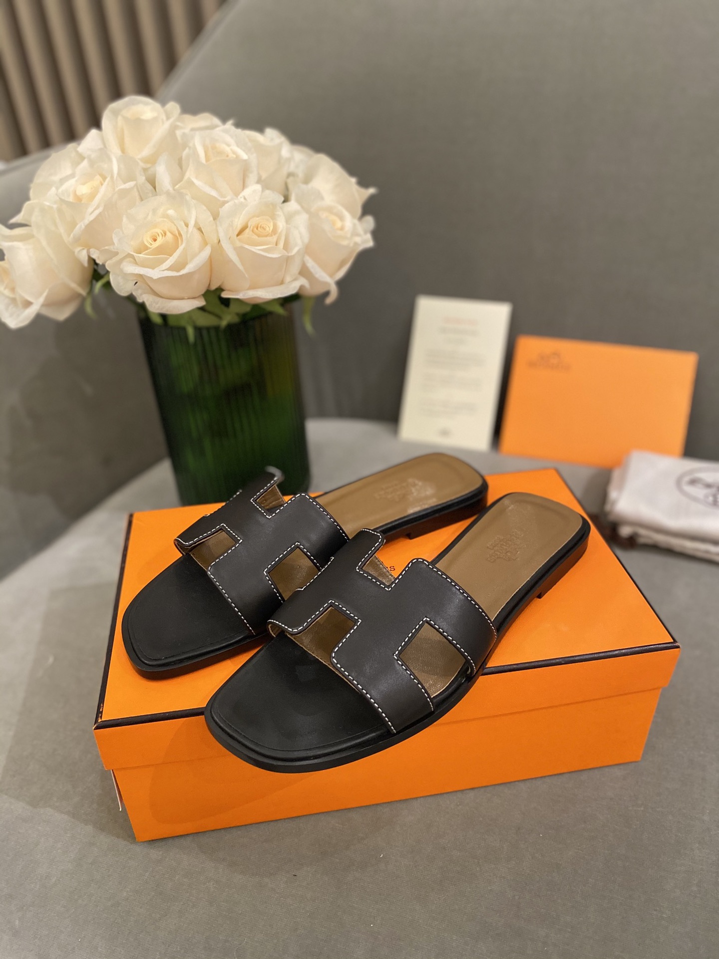 H**mes slippers in smooth leather