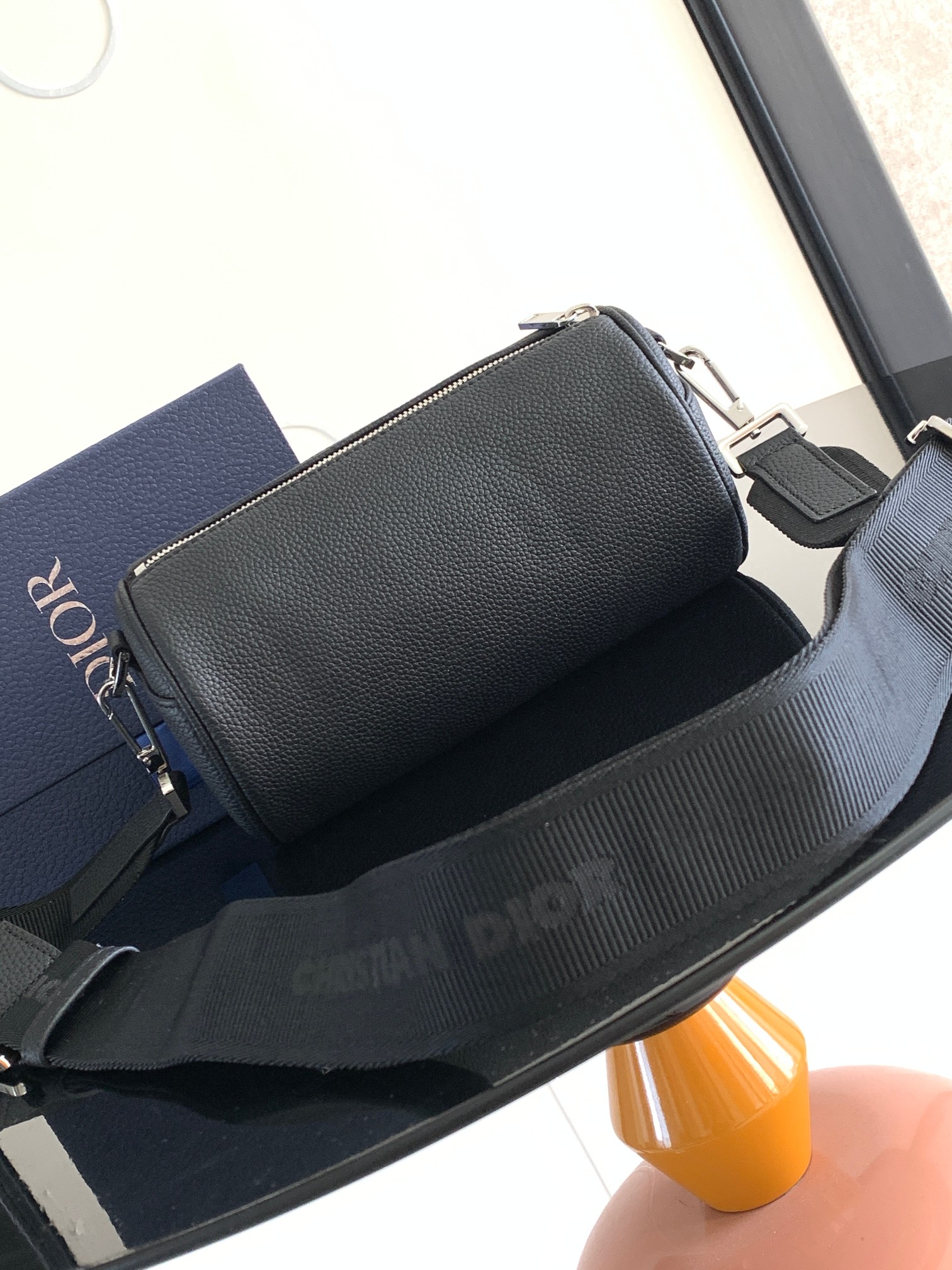 D*or oblique barrel crossbody bag-21.3x12.5x12.5cm