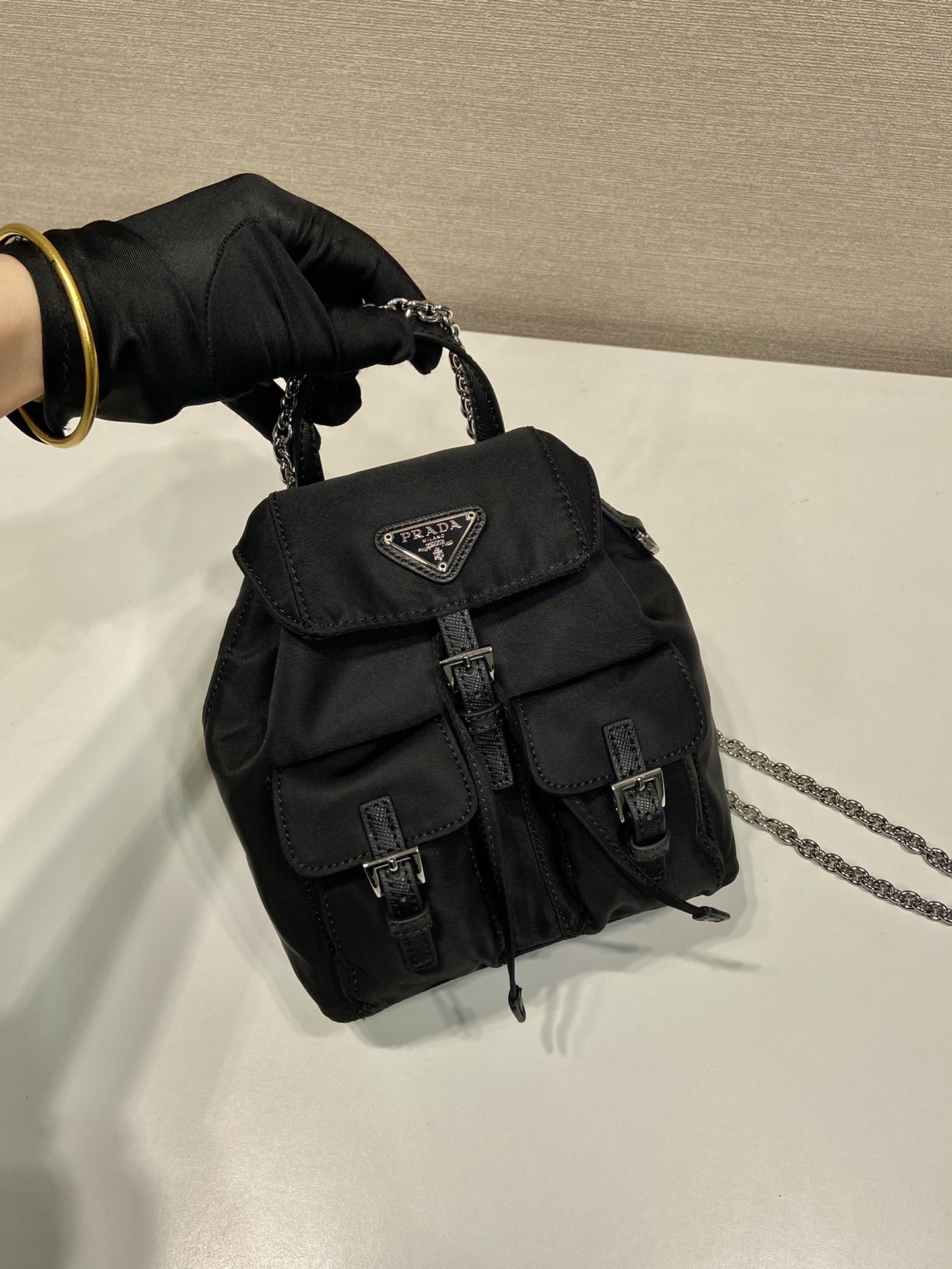 Pra*a re-nylon 1bh029 backpack-17*18.5*8cm