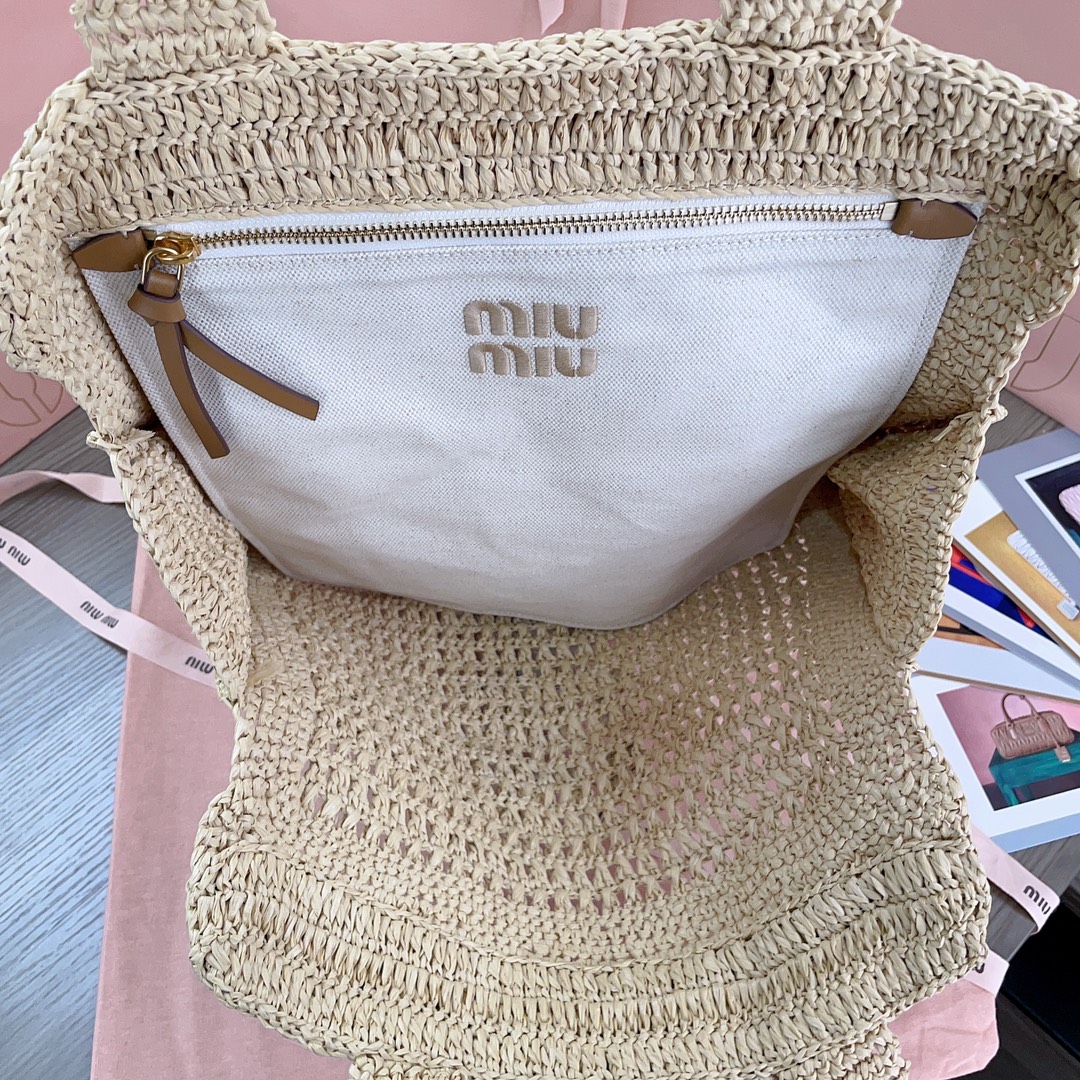 M*um*u crochet raffia tote bag-38.5x 40 x10cm