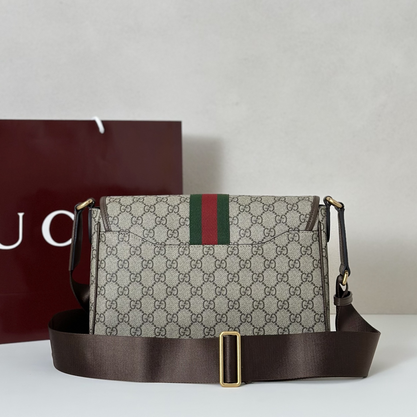 Gv*c*i Ophidia Medium Messenger Bag In Beige And Dark Brown -29.5*20*8CM