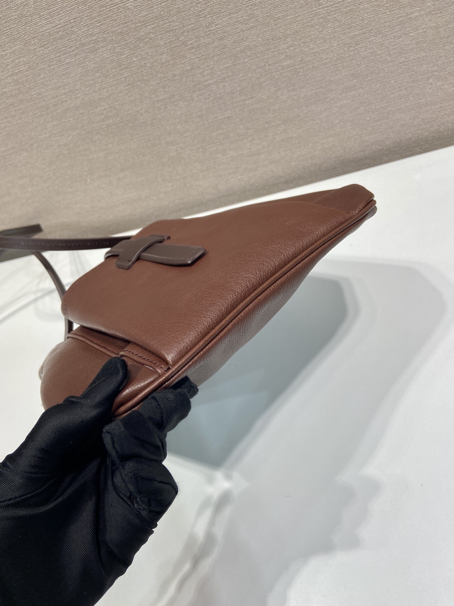 Pra*a Cocoa Brown Leather Shoulder Bag-1BC293-25*24CM