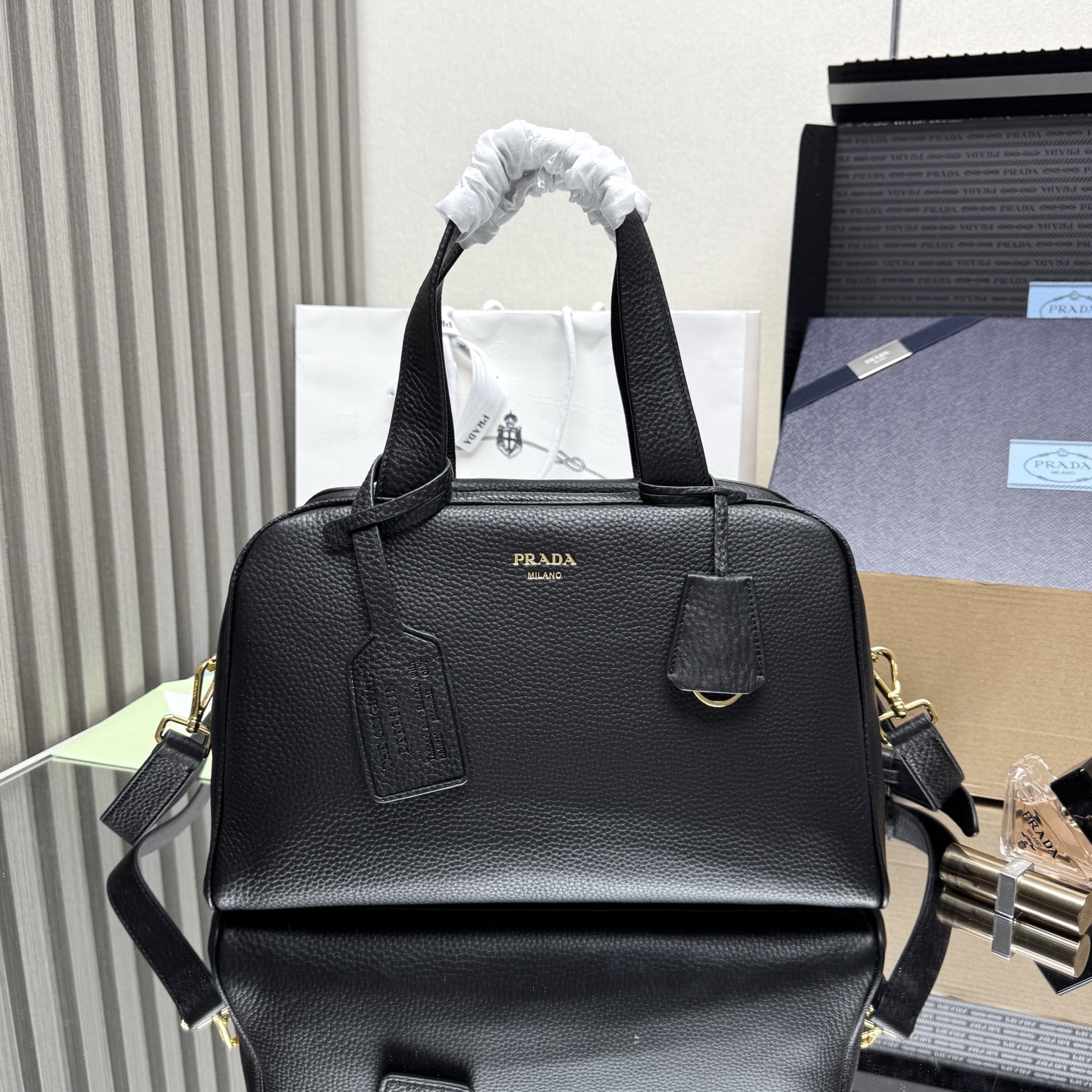 Pra*a Leather Handbag 1BB148-33*22*14CM