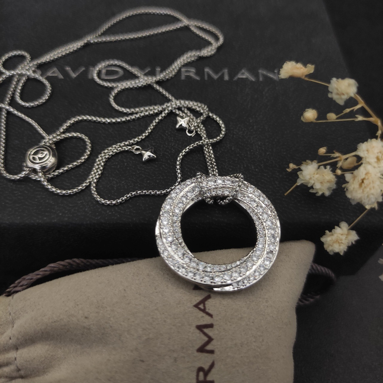 dau1d Yvrm*n 30mm round with full d1am0nds necklace(chain length 90cm chain thickness 1.5mm)