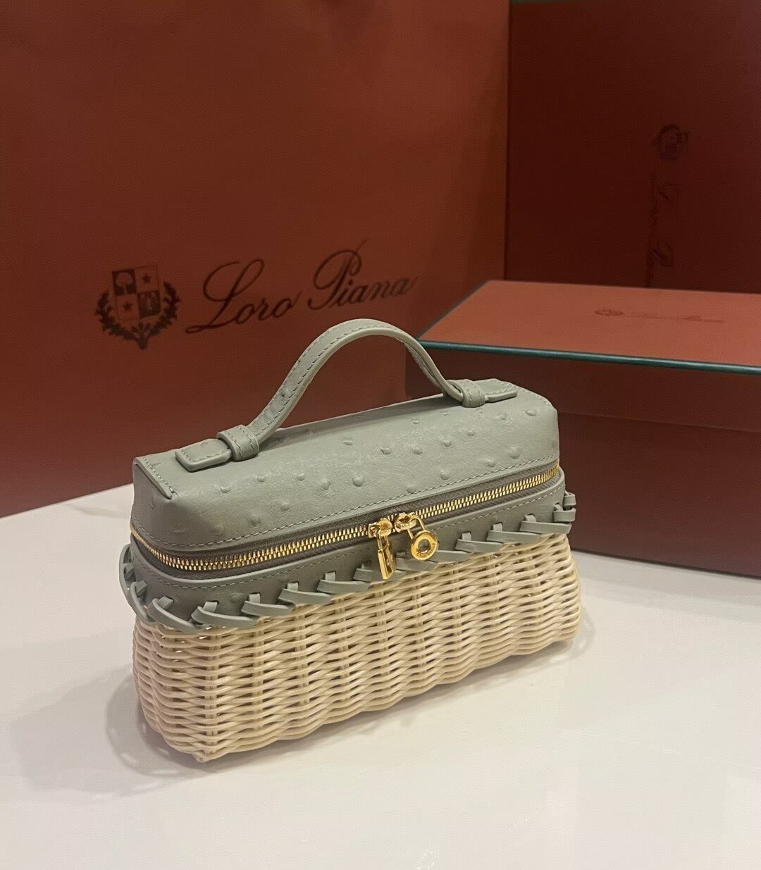 L0r0 P1ana extra pocket l19 wicker bag 19 x 11.5 x 7cm