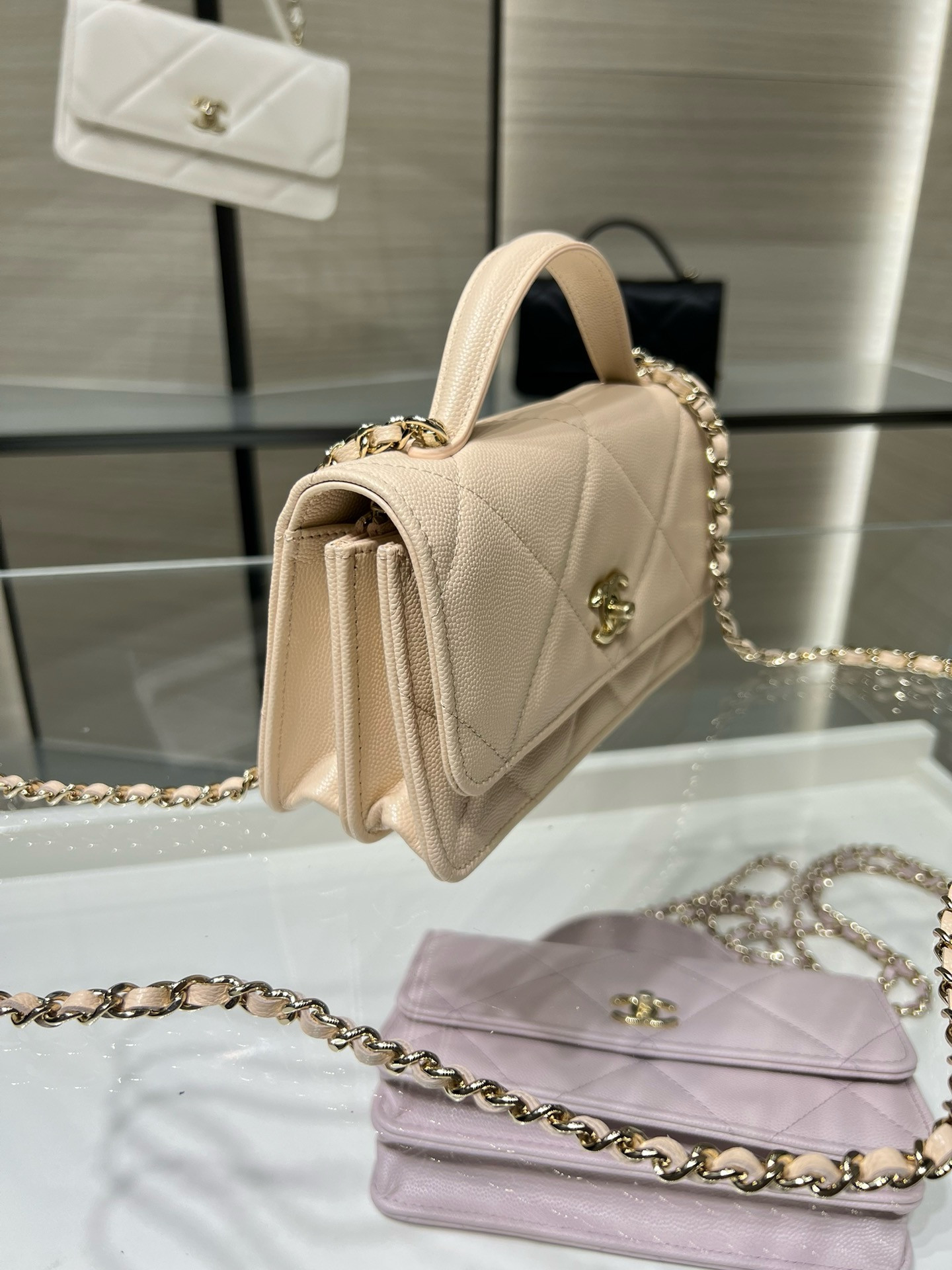 Ch**el flap bag with top handle wallet on chain 11x18.5x6cm