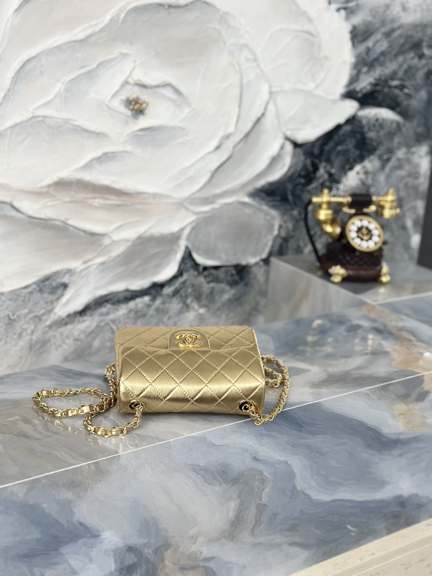 Ch**el mini square flap bag as3349 17.5cm