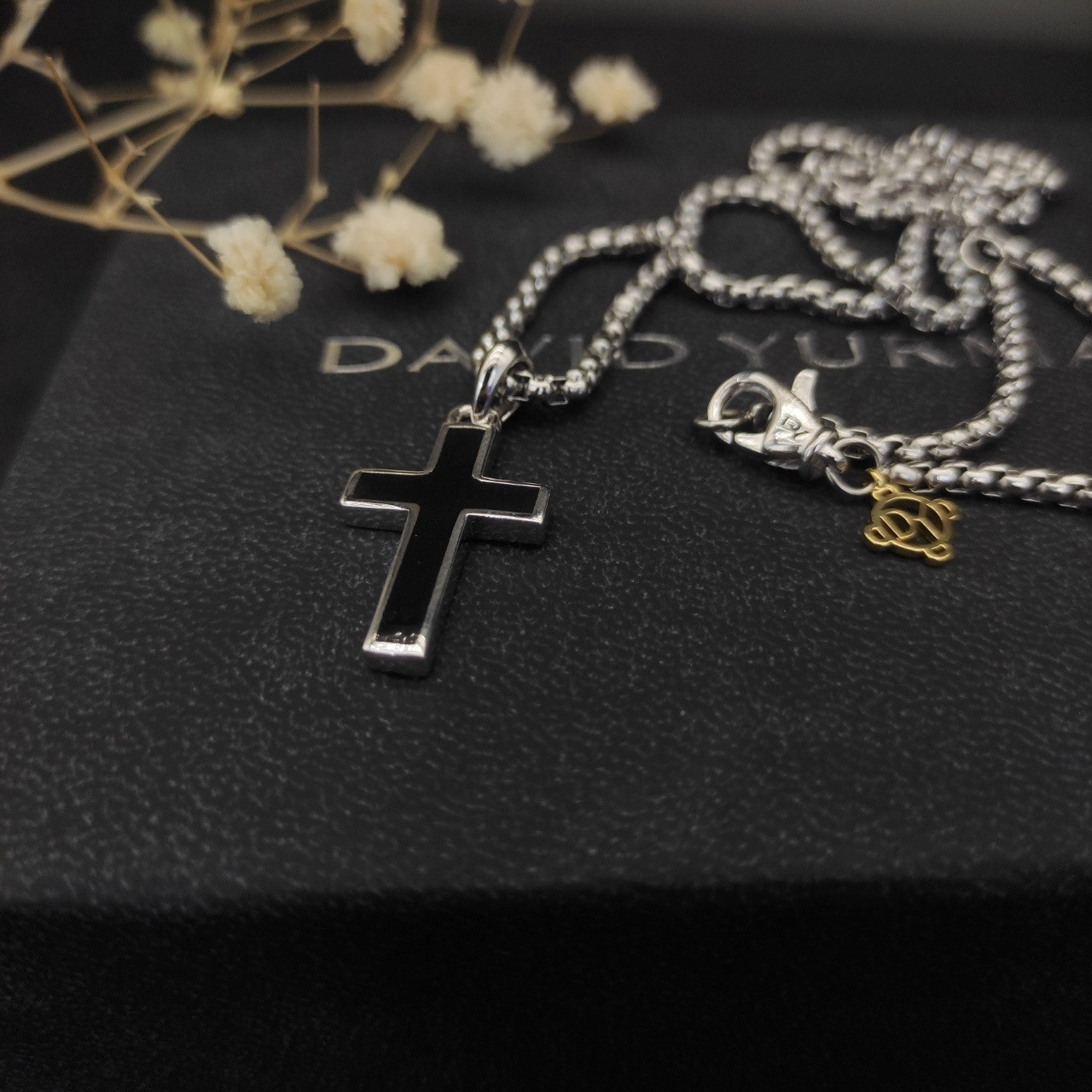 dau1d Yvrm*n black cross necklace(chain length 50+5cm delay chain chain thickness 3mm)
