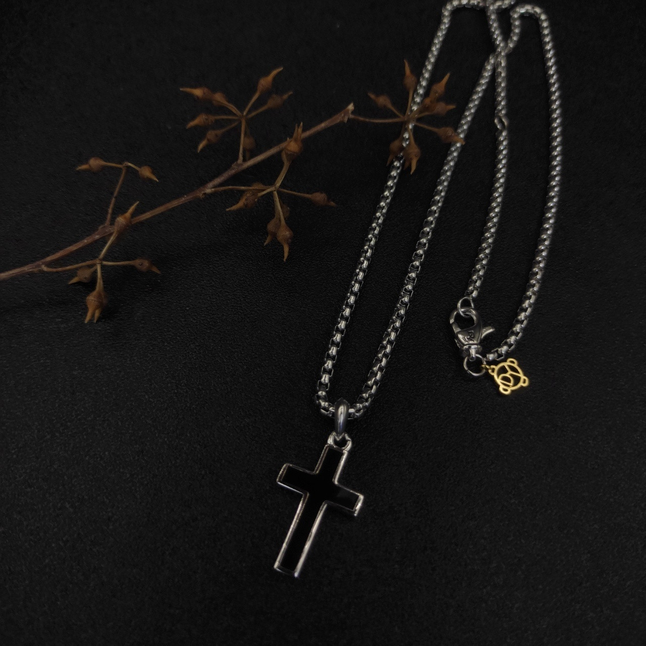 dau1d Yvrm*n black cross necklace(chain length 50+5cm delay chain chain thickness 3mm)