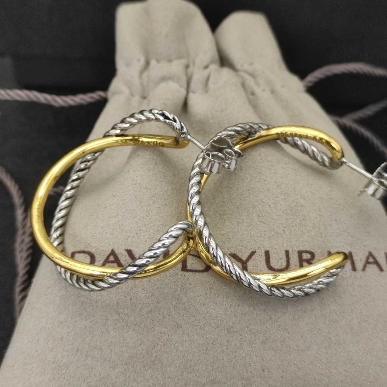 dau1d Yvrm*n cross twist earrings(inner diameter about 2.5cm)