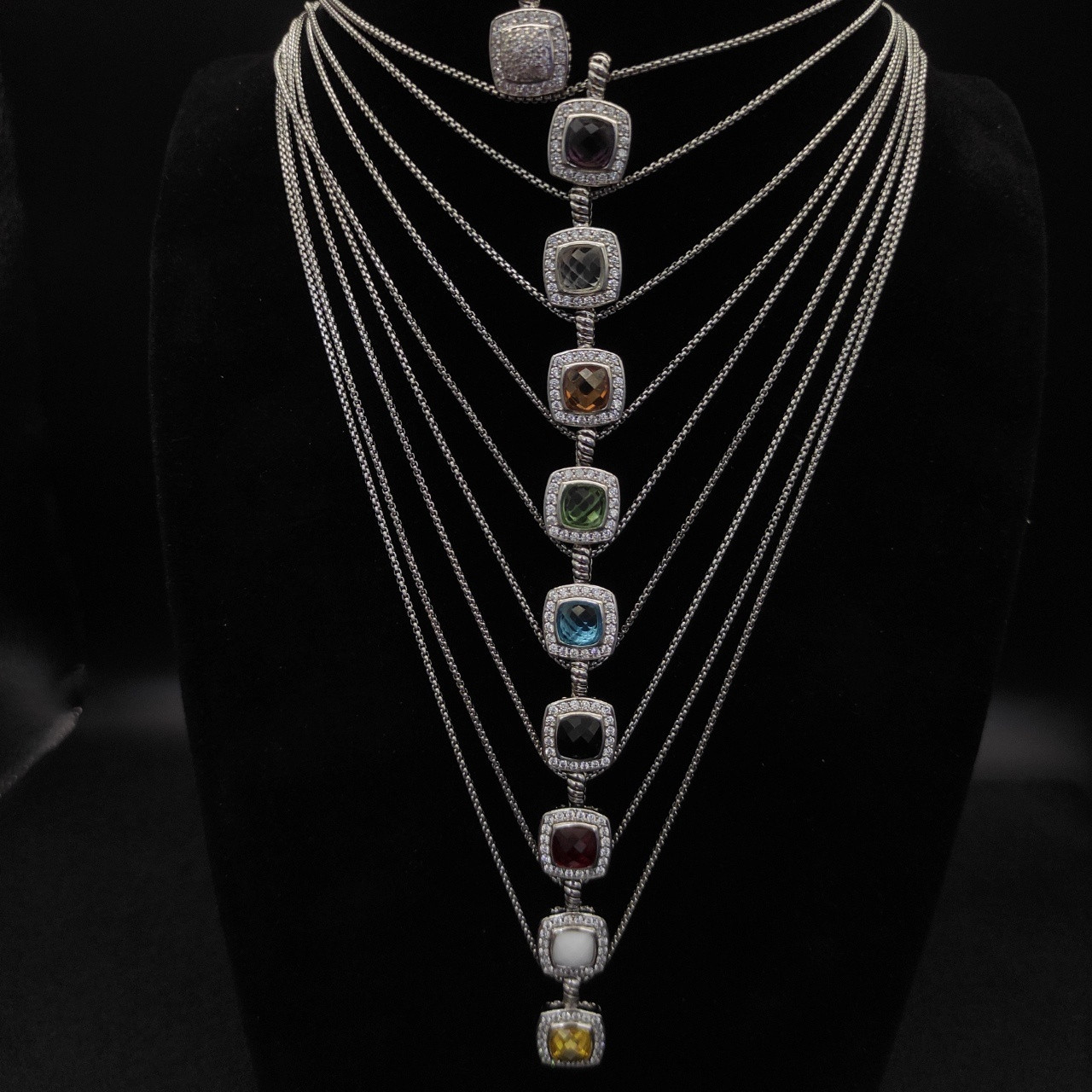 dau1d Yvrm*n square d1am0nd necklace(main stone 7mm, chain thickness 1.5mm, length 45+5cm delay chain)