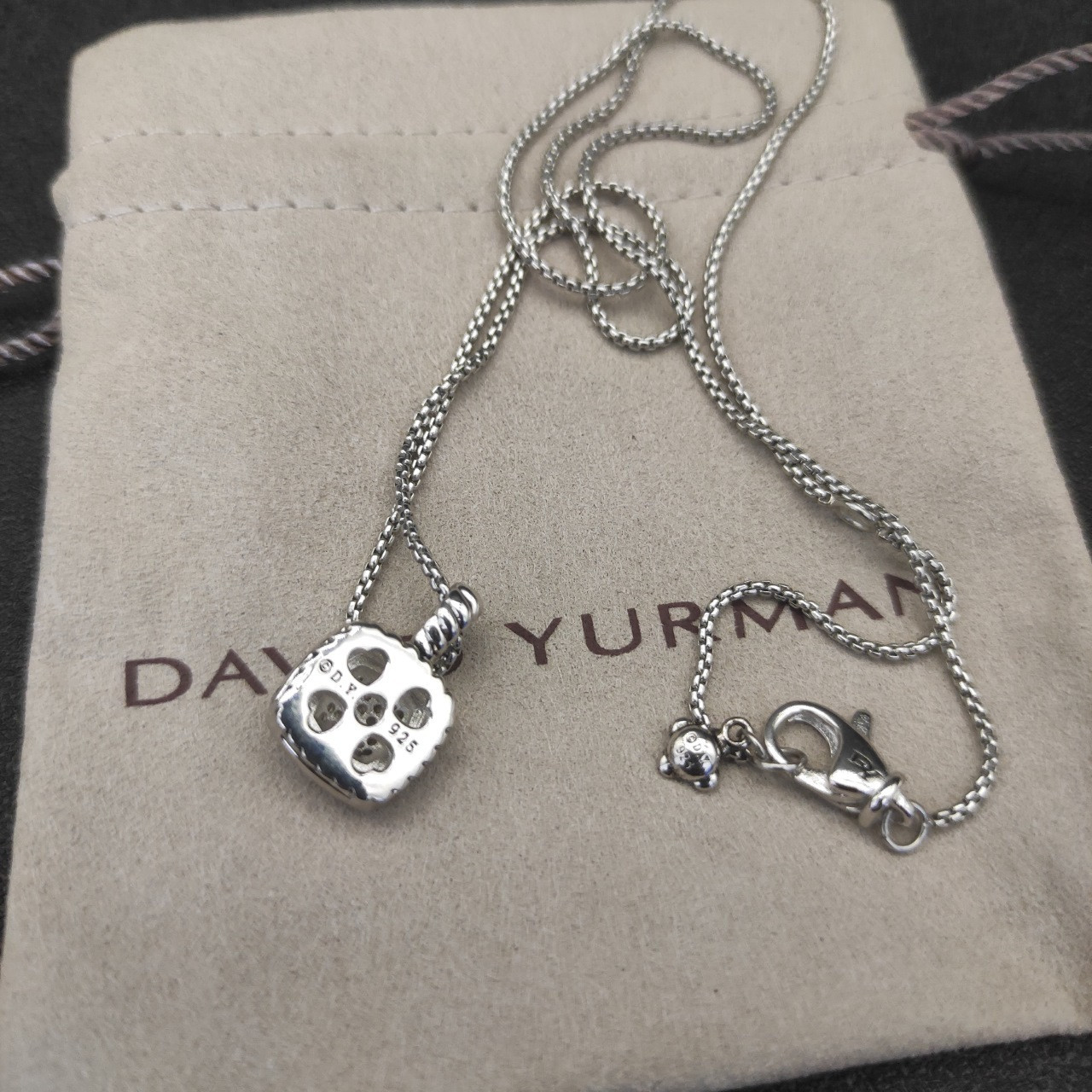 dau1d Yvrm*n square d1am0nd necklace(main stone 7mm, chain thickness 1.5mm, length 45+5cm delay chain)