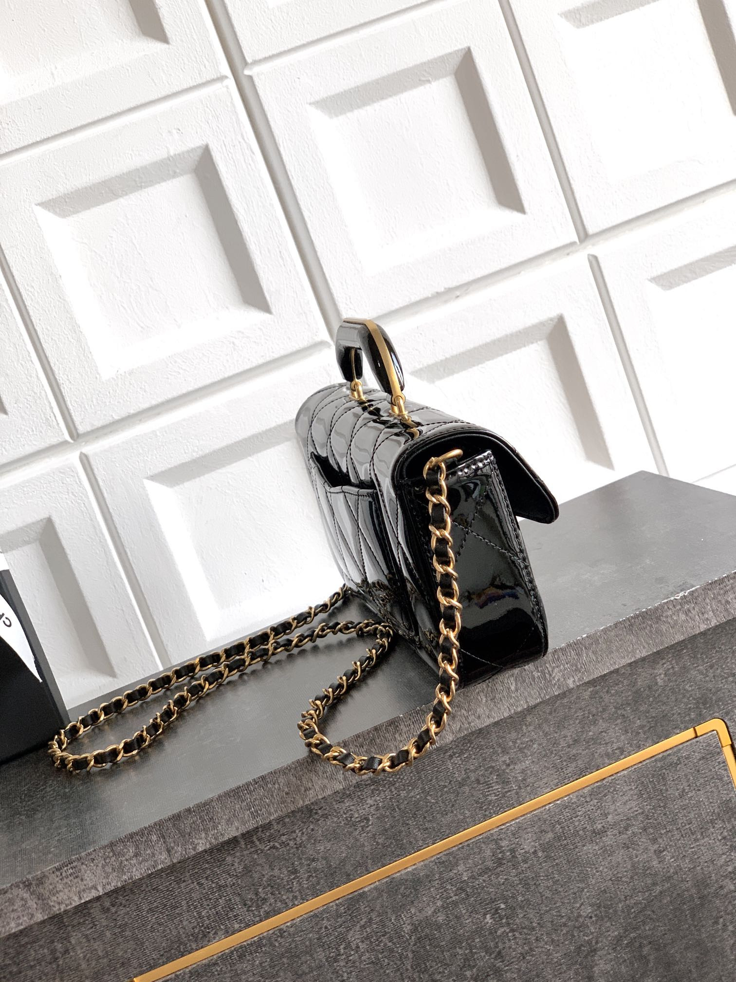 Ch**el large flap bag with top handle 12.5x30x5cm
