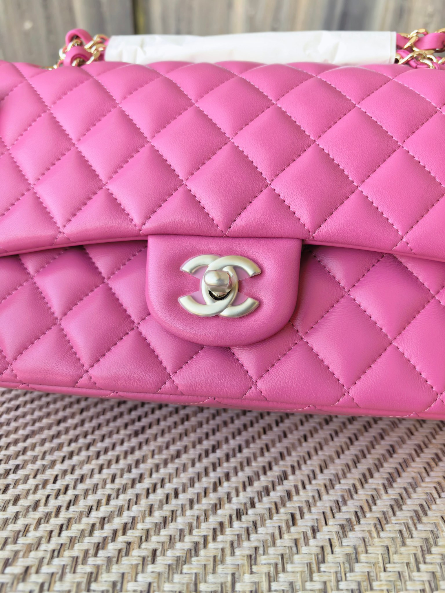 Ch**el classic flap bag rose with light gold hardware 15.5x25.5x6.5cm