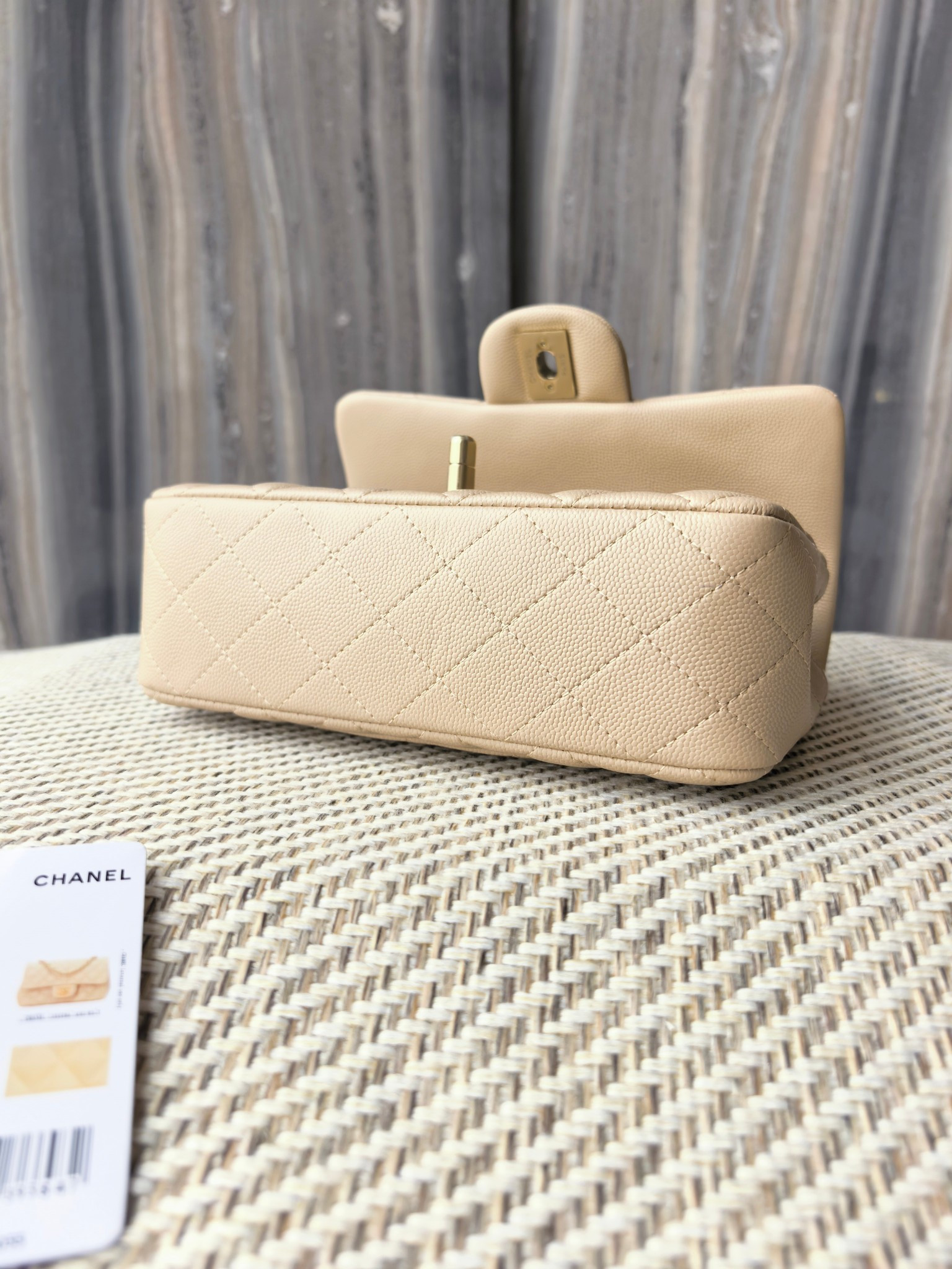 Ch**el mini flap bag milky tea color light gold hardware 20x12x6cm