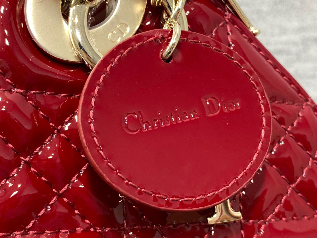 Mini Lady D10r Bag  Cherry Red Patent Cannage Calfskin 6.5 x 6 x 3 inches