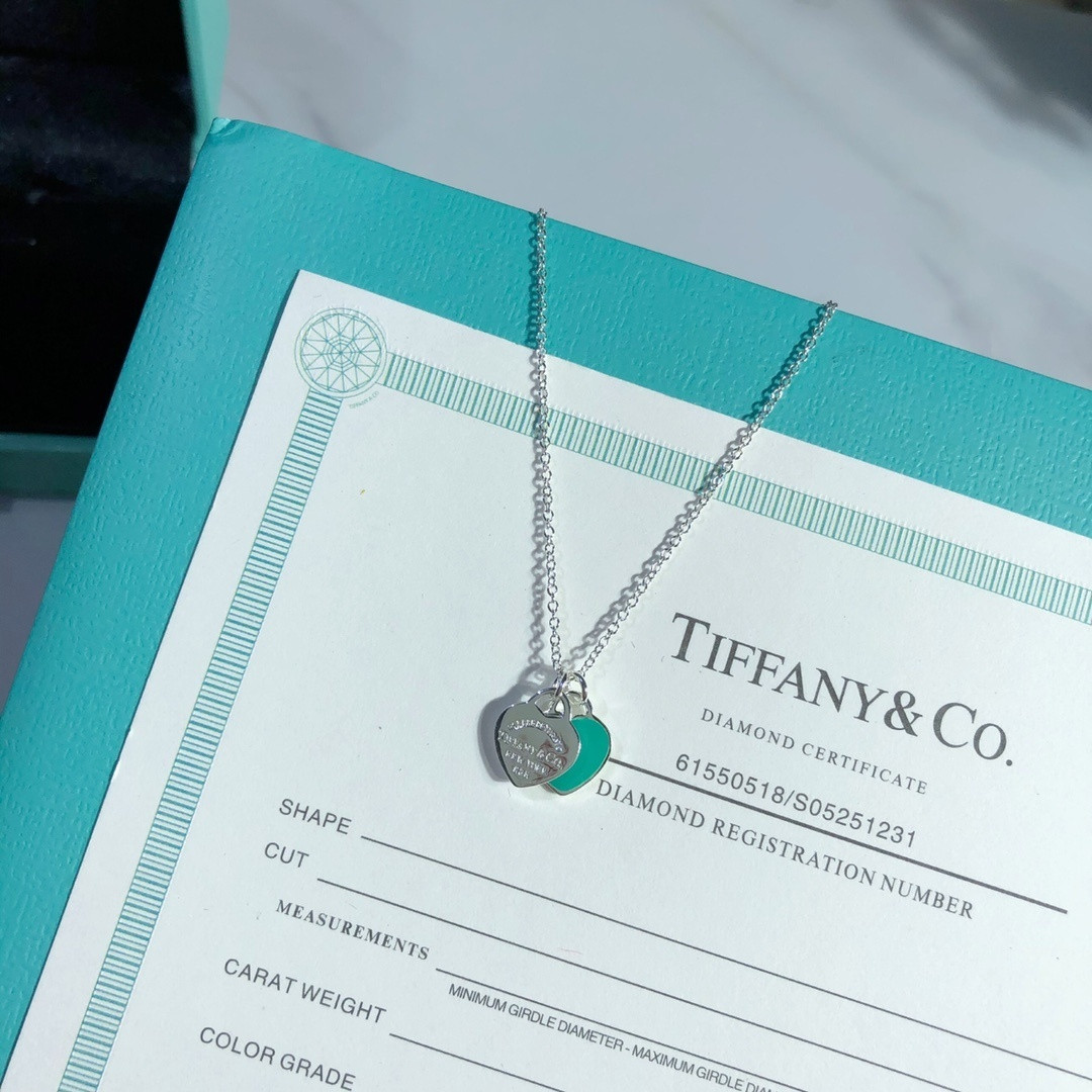 T*f*ny & co. blue double heart tag pendant necklace