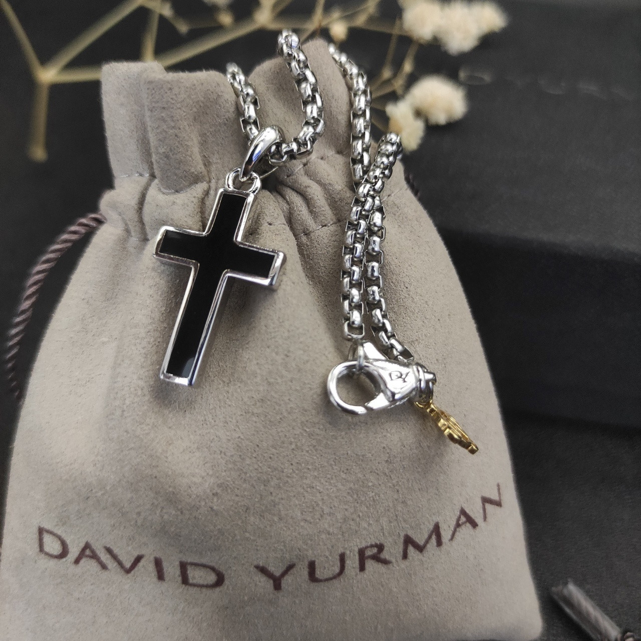 dau1d Yvrm*n black cross necklace(chain length 50+5cm delay chain chain thickness 3mm)
