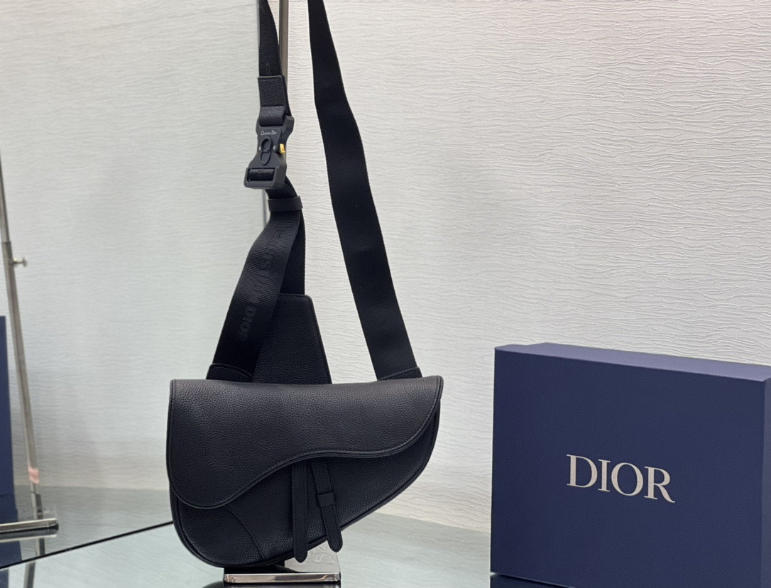 D10r Saddle Bag Black Grained Calfskin 26 x 19 x 4.5 cm