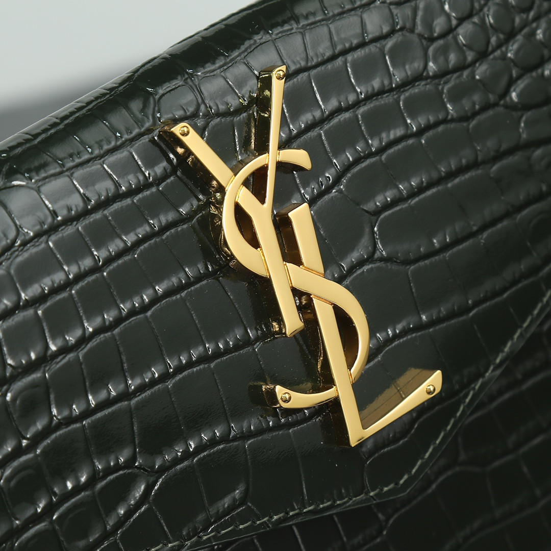Y51 uptown pouch in crocodile-embossed shiny leather green 10.6 x 6.2 x 0.7 inches
