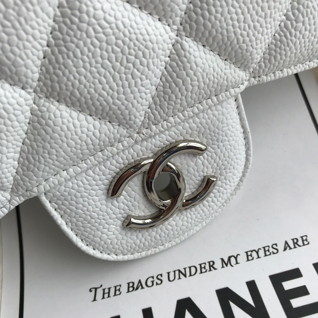 Ch**el Classic Flap Jumbo 30cm CF White Silver 7.6 × 11.7 × 3.9 in