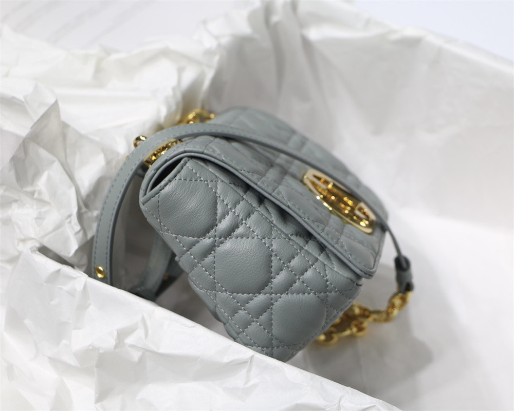 SMALL D10r CARO BAG Stone Gray S*pple Cannage Calfskin 20 x 12 x 7 cm