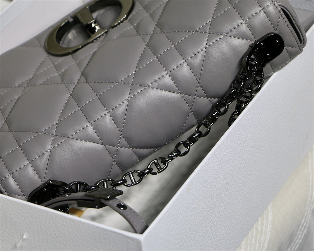 MEDIUM D10r CARO BAG Grey S*pple Cannage Calfskin With Black Hardware 25.5 x 15.5 x 8 cm